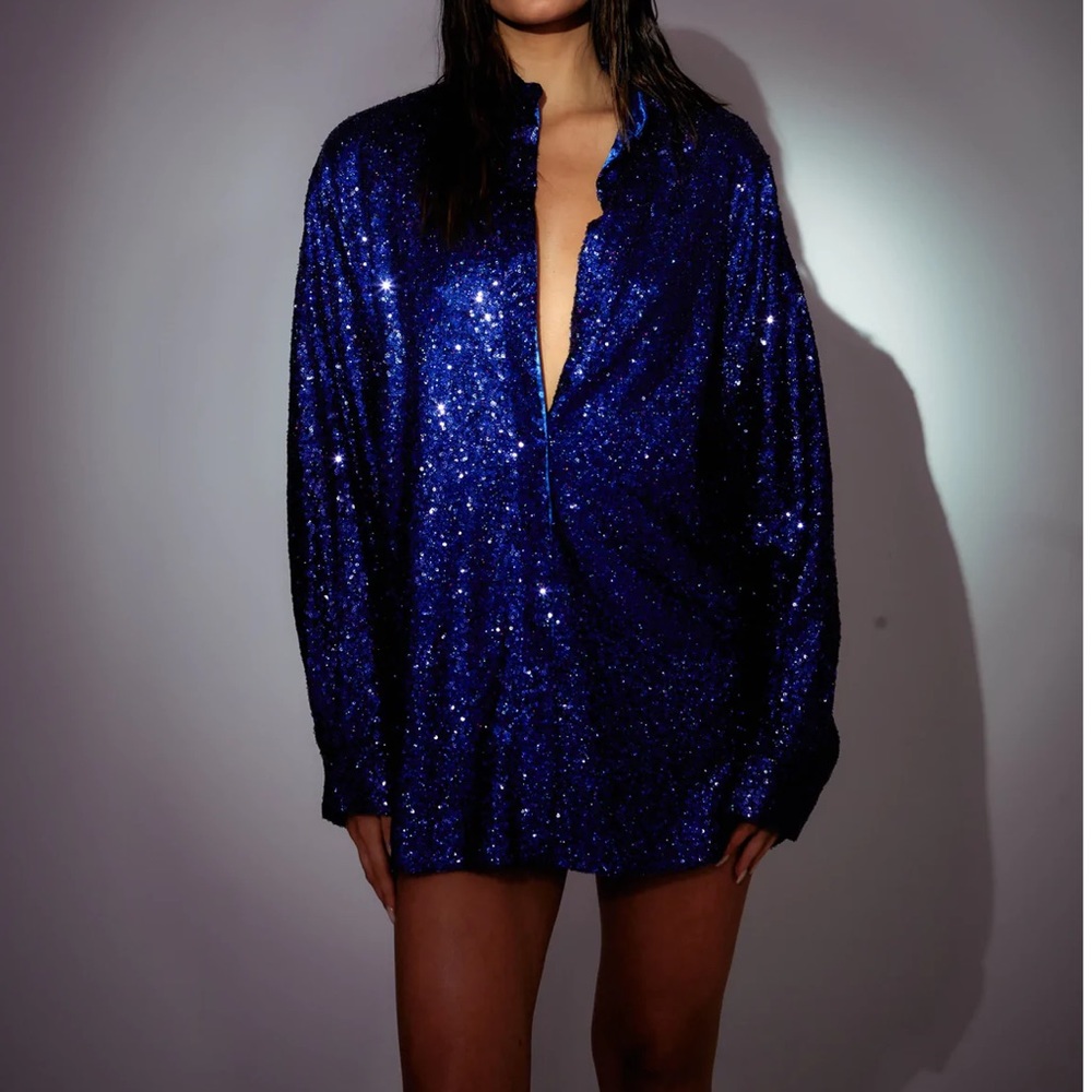 SLA the label blue Ibiza sequin dress size Large.